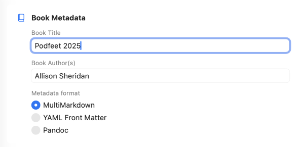 Book Metadata BlogBook Export Options: Book Metadata